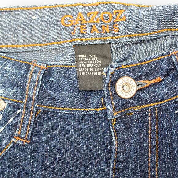 7/8 GazozJeans Bootcut Stretch Embroider Sashiko Trouser Fade Distress - Picture 6 of 6